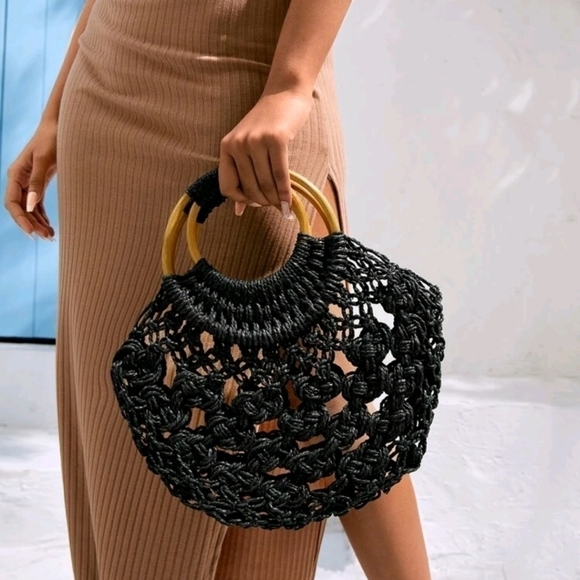Hollow Out Double Handle Straw Bag - Picture 2 of 6
